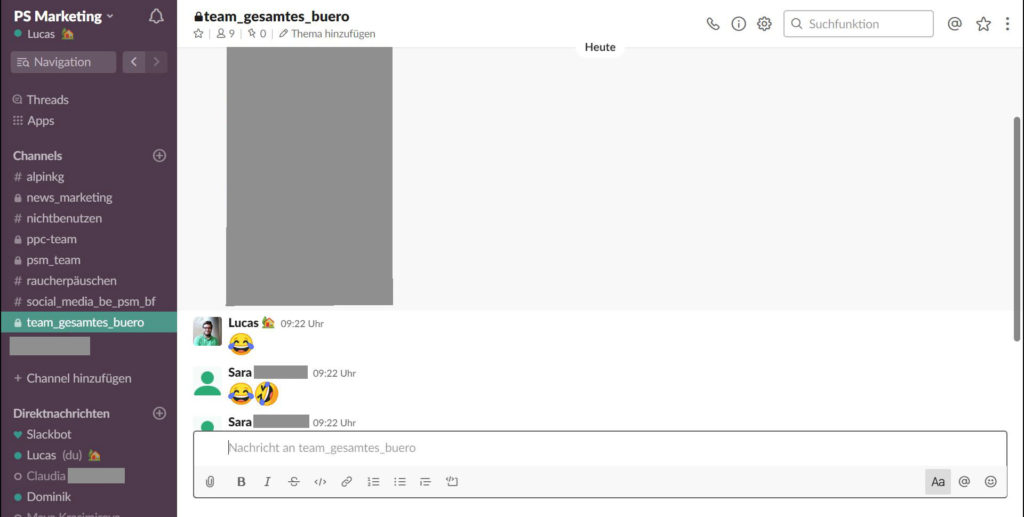 gruppenchat bei slack screenshot