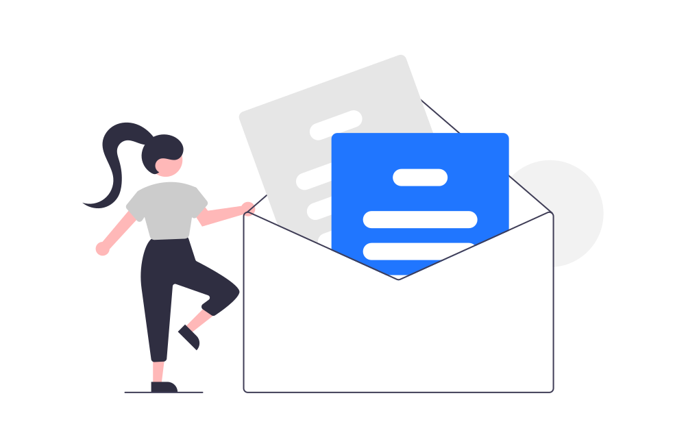 Icon für E-Mail neben dem eine Frau steht