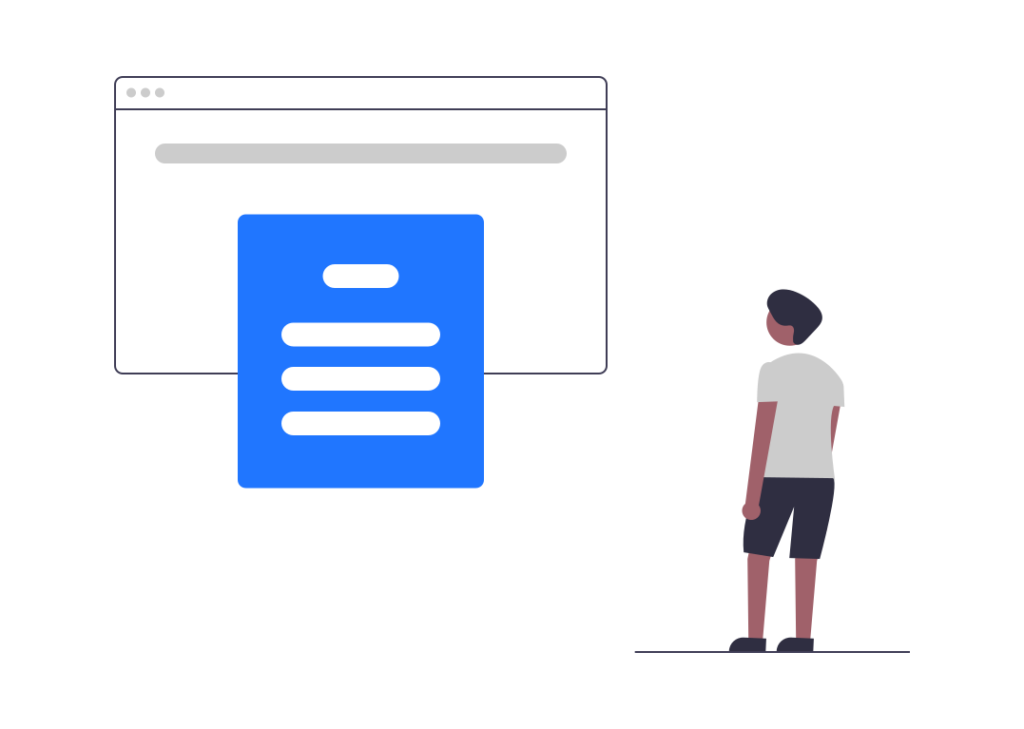 illustrierte figur steht vor einem browser und schaut eine E-Mail an