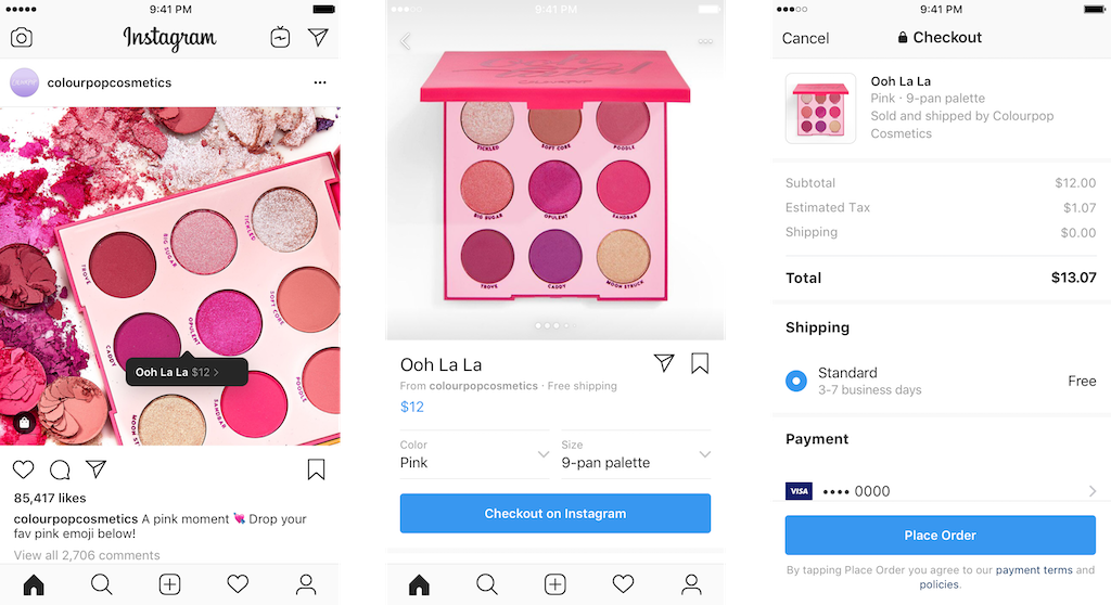 instagram checkout seite in der app