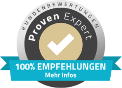 Proven Expert Siegel für Kundenbewertungen und 100% Weiterempfehlung