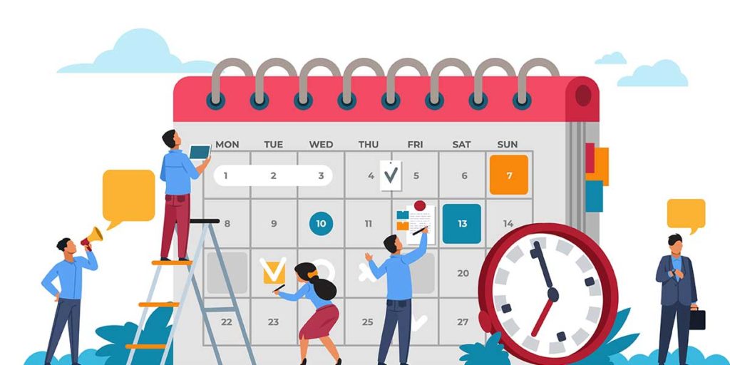 Kalender, an dem Personen einen Content Plan eintragen