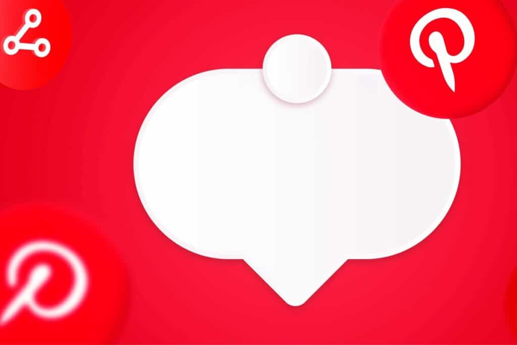 Sprechblase mit Icons für Pinterest Ads vor rotem Hintergrund