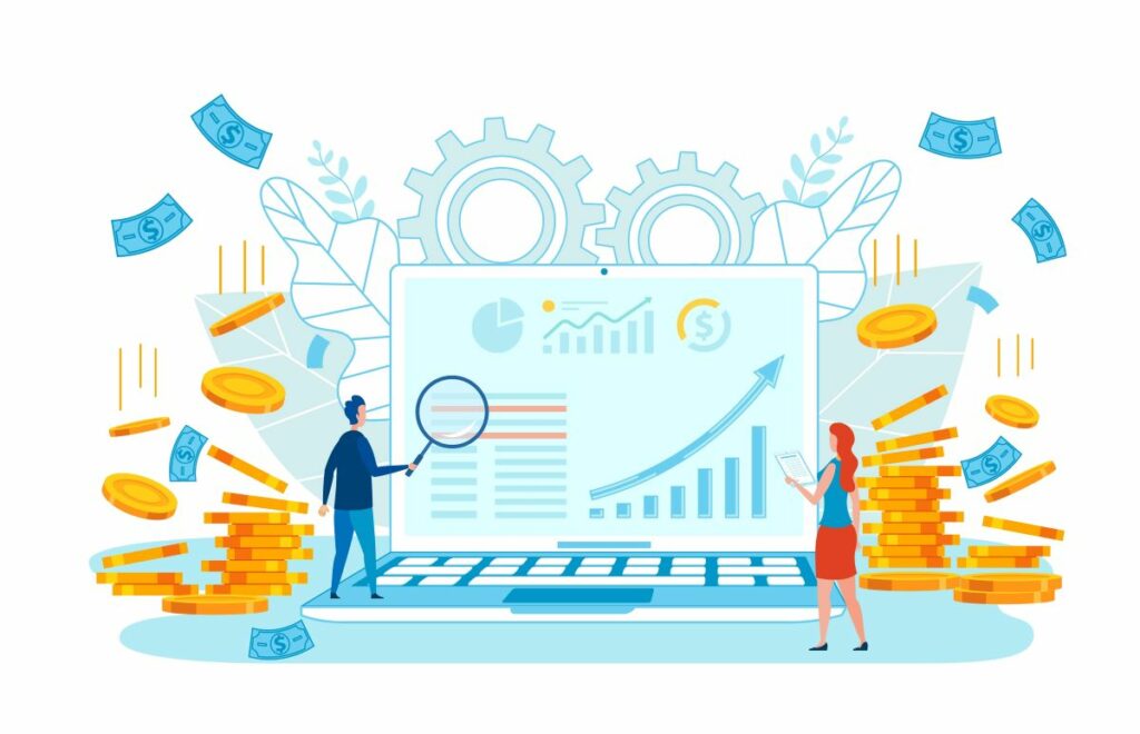 Zwei Personen analysieren die Performance ihrer Pinterest Ads Kampagnen