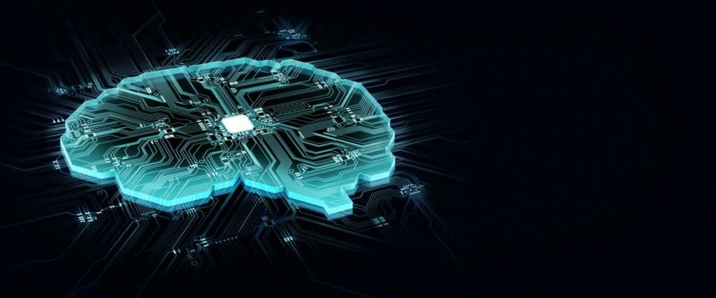 Gehirn einer künstlichen Intelligenz in Form eine Comupterchips als Zeichen für Automatisierung